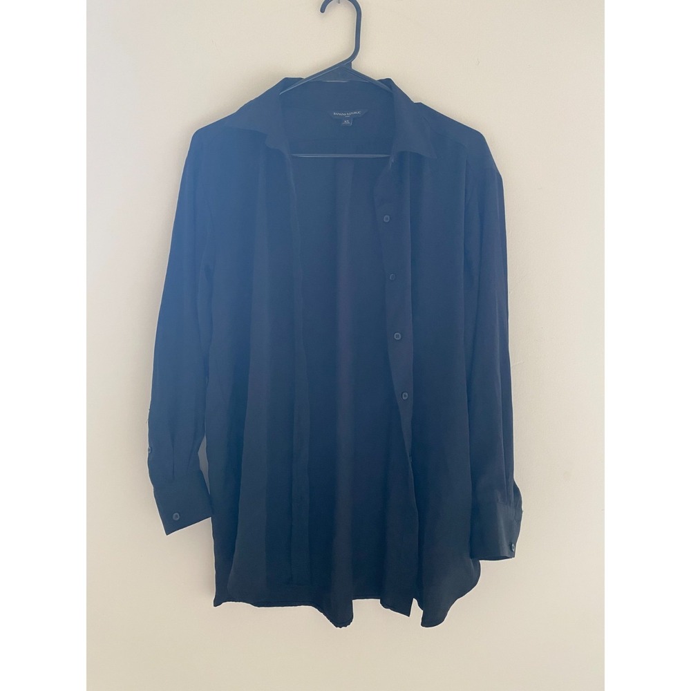 Banana Republic Black Button Up Blouse Women XS Long Sleeve Lightweight Classic